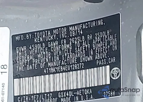 2014 Toyota Avalon Xle Touring z USA, uszkodzony, nr VIN 4T1BK1EB4EU128272